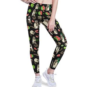 visesunny High Waist Yoga Pants with Pockets Raccoon Watermelon Cute Animal Pattern Buttery Soft Tummy Control Running Workout Pants 4 Way Stretch Pocket Leggings