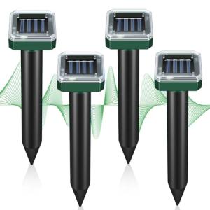 Mole Repellent Solar Powered, Ultrasonic Repeller, Waterproof Sonic Spikes Gopher Vole Groundhog Snake Chipmunk Mole Deterrent Get Rid of Moles in Your Yard (4pack)