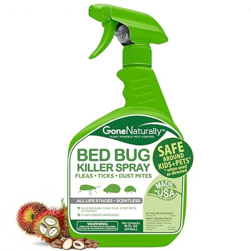 GoneNaturally Bed Bug Spray – Scentless Natural Bed Bug Killer for Home & Mattress, Kills Bed Bugs, Nymphs & Eggs on Contact – Non-Staining, Kid & Pet Safe – Flea, Tick & Dust Mite Control, 16 oz