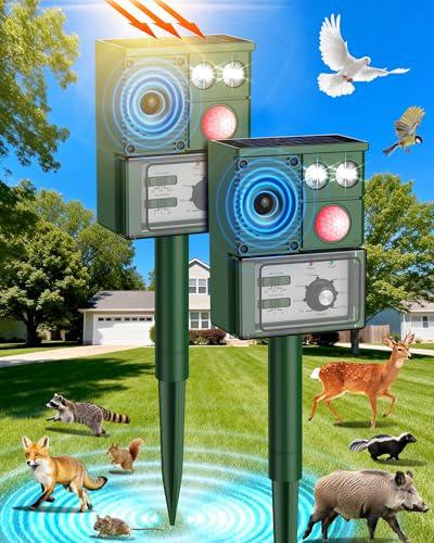 Vsyt 2-Packs Solar Ultrasonic Animal Repellent, Cat Repellent Outdoor, Squirrel Repellent, Deer Repellent Devices, Dog, Raccoon, Skunk, Rabbit, Rodent, Coyote, Waterproof IP 65, PIR Sensor