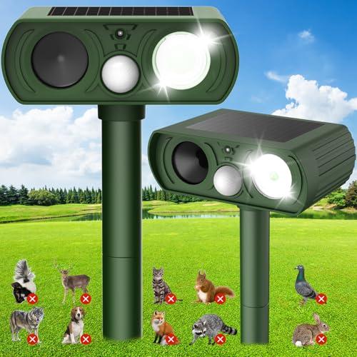 Solar Ultrasonic Animal Repellent, Cat Repellent Outdoor with Motion Detection Waterproof, Deer Repellent Devices Squirrel Skunk Rabbit Dog Raccoon Bird Deterrents Animal Repeller for Yard, 2 Pack