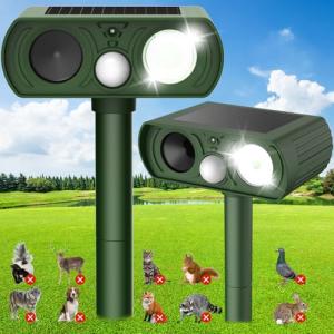 Solar Ultrasonic Animal Repellent, Cat Repellent Outdoor with Motion Detection Waterproof, Deer Repellent Devices Squirrel Skunk Rabbit Dog Raccoon Bird Deterrents Animal Repeller for Yard, 2 Pack