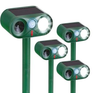 4-Pack Solar Ultrasonic Animal Repeller with Strobe