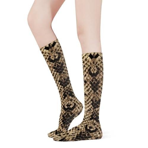 PPIKTC Girls Women Non Slide Compression Socks Moisture Control for Cycling Skiing Sports Winter Warm Thigh High Stockings, Cool Snake Skin Stockings