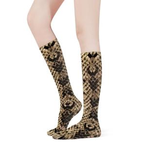 PPIKTC Girls Women Non Slide Compression Socks Moisture Control for Cycling Skiing Sports Winter Warm Thigh High Stockings, Cool Snake Skin Stockings