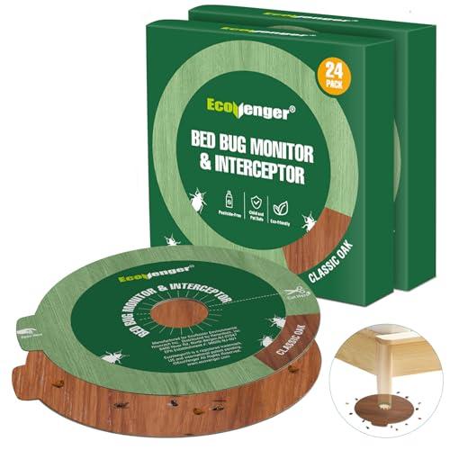 EcoVenger Bed Bug Traps & Killer 48 Ct, Super Glue Bed Bug Monitors and Interceptors, Blocks Bed Bugs' Access to Beds/Futon/Couch, Discreet Classic Oak Design for Hard Floors, Easy to Peel & Use