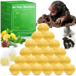 24 Pack Mole Repellent Balls, Gophers Vole Repellant Outdoor, Groundhog Deterrent, Armadillo Repellent for Garden, Gopher Control, Keep Mole Out of Yard, Safe Around Pet & Plant