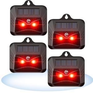 Solar Powered Coyote Deterrent Devices, 4 Pack Waterproof Racoon Repellent Predator Control Lights Used to Deterrent Raccon Coyote Fox Deer Protect Your Property Chicken Coop with Humane Deterrence