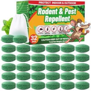 Rodent Mole Repellent for Indoor Outdoor - Peppermint Essential Oil Extra Strength for Mice Rat Mouse Bug Spider Roach Repellent Pouches, Moth Balls Pest Control Natural Home Safe 32 Packs