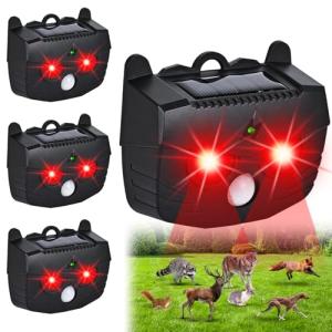 2025 Solar Nocturnal Animal Repeller Predator Control Light Coyote Repellent Devices with Ultrasound&LED Lights Outdoor Night Guard Animal Predator for Dog,Cat from Chicken Coop Yard Farm (4PACK)