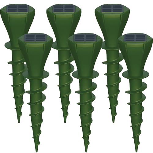 Phosooy 6 Packs Solar Mole Repellers, Gopher Deterrent Device with Vibrating Motor & Spiral Drill Ground Stake, IP65 Waterproof Lawn Garden Yard Pest Repellents Driving Away Vole Groundhog Snakes