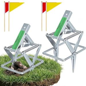 2 Pack Mole Traps That Kill Best, Vole Traps Outdoor Use Scissor for Lawns, Mole Trap Easy to Set Galvanized Steel Reusable Quick Capture Gopher