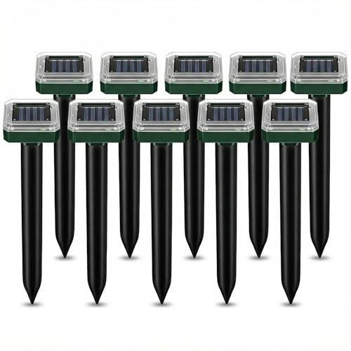 Solar Powered Mole Repellent, Ultrasonic Outdoor Pest Repellent Stakes - Repels Voles, Groundhogs, Snakes & Rodents - Garden Pest Control Device, Safe for Pets – 10 Pack