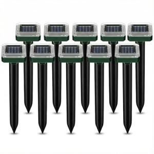 Solar Powered Mole Repellent, Ultrasonic Outdoor Pest Repellent Stakes - Repels Voles, Groundhogs, Snakes & Rodents - Garden Pest Control Device, Safe for Pets – 10 Pack
