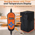 Bed Bug Heater, 360° High-Temperature Portable Bed Bug Killer Treatment Equipment with Digital Timer & Temperature Control, Fast Heating to 155°F for Against Moths, Carpet Beetles and Lice