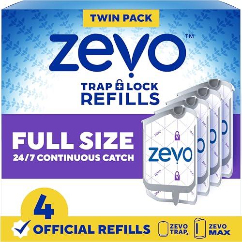 Zevo Flying Insect Trap Refill - for The Zevo MAX & Standard Indoor Fly Trap - Catch Gnats, House & Fruit Flies - Easy to Use - Mess-Free Disposal (4 Refill Cartridges)