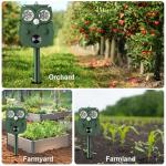 Animal Repellent Outdoor Solar Powered, Ultrasonic Deer Squirrel Skunk Rabbit Rodent Dog Deterrents Waterproof Animal Repeller, Pest Control for Gardens, Deter Mice, Snake, Squirrels, Rodents