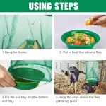 4 Pack Ranch Fly Traps Outdoor Hanging, Reusable Stable Fly Hunter Catcher Cage with Food Bait Tray, Flies Control Killer Repellent for Barn, Orchard, Farm, Horse, Patio