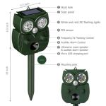 Animal Repellent Outdoor Solar Powered, Ultrasonic Deer Squirrel Skunk Rabbit Rodent Dog Deterrents Waterproof Animal Repeller, Pest Control for Gardens, Deter Mice, Snake, Squirrels, Rodents