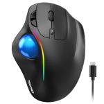TECKNET Pro Wireless Trackball Mouse, Bluetooth Mouse with Ergonomic Thumb Control, USB-C Rechargeable, RGB Light Mice with Adjustable DPI, 3-Device Connectivity (BT or 2.4G),for PC/Mac/Laptop - Black