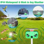 Solar Animal Repeller Ultrasonic,Cat Repellent Outdoor with Motion Detection and LED Flashing Light and Sound,Waterproof Ultrasonic Deer Repellent Repel Dog,Squirrel,Deer, Raccoon,Skunk,Rabbit