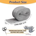 Klfte Steel Wool for Mice Control, 3.2" x12 ft Wool, Gap Filler for Home & Garage, DIY Bundle with Gloves & Scissors - 1 Pack
