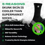 SKUNK SKIN Odorless Crew Socks Men Women Moisture Wicking Work Athletic Boot Training Socks Black White