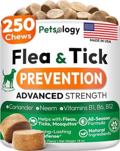 Flea and Tick Prevention for Dogs Pills - 250 Soft Chews - Natural Dog Flea & Tick Control - Oral Defense Treatment for Dogs Supplement - Vet Formulated Chews - All Breeds & Ages - Made in USA