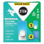 STEM Flying Insect Trap - Indoor Fruit Fly & Gnat Catcher for Home, Kitchen & Any Room, Attracts & Traps Bugs, Soft Blue UV Light - Includes 2 Plug-in Devices & 4 Cartridges