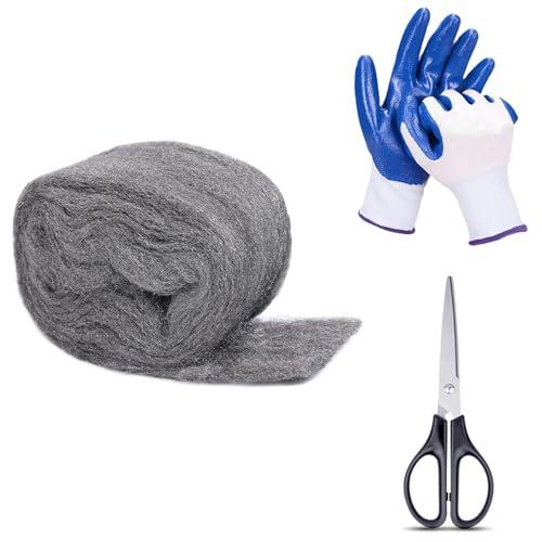 Apalie 1Pack Steel Wool for Mice Control 3.2" x10.5 ft Wool, Gap Filler for Home & Garage, DIY Bundle with Gloves & Scissors