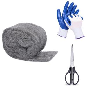 Apalie 1Pack Steel Wool for Mice Control 3.2" x10.5 ft Wool, Gap Filler for Home & Garage, DIY Bundle with Gloves & Scissors