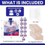 Fly Traps Outdoor Fly Trap for Patio. 12 Non-Toxic Pre-Baited Flies Bags Outdoor Disposable. Hanging Bug Catchers for All Filth Flies Killer for Outside Bug Control in Yard Horse Ranch Trash Can