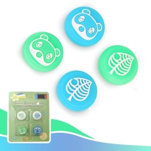 Epstur Cute Thumb Grip Caps for Nintendo Switch/Lite/OLED Controller, for Animal Crossing Kawaii Leaf Joystick Analog Soft Silicone Button Stick Covers for Joy Con Controlle(Leaf Raccoon)