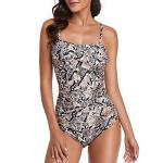 Smismivo Women's Strapless One Piece Tummy Control Swimsuit Vintage Retro Ruched Bandeau Bathing Suit Padded Slimming Tube Top Shirred Swimwear Gold Snakeskin