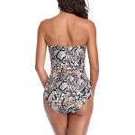 Smismivo Women's Strapless One Piece Tummy Control Swimsuit Vintage Retro Ruched Bandeau Bathing Suit Padded Slimming Tube Top Shirred Swimwear Gold Snakeskin