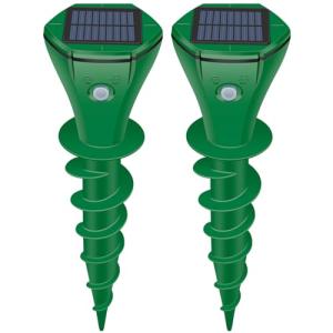 Mole Repellent Solar Powered Ultrasonic,Deer Repellent Devices,Gopher Trap Groundhog Repeller,Sonic Spikes Get Rid of All Pests Vole, Chipmunk,Cat,Skunk,Snake,Mole Trap for Lawn, Garden Yard (2P)