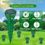 Mole Repellent Solar Powered Ultrasonic,Deer Repellent Devices,Gopher Trap Groundhog Repeller,Sonic Spikes Get Rid of All Pests Vole, Chipmunk,Cat,Skunk,Snake,Mole Trap for Lawn, Garden Yard (2P)