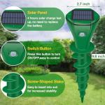 Mole Repellent Solar Powered Ultrasonic,Deer Repellent Devices,Gopher Trap Groundhog Repeller,Sonic Spikes Get Rid of All Pests Vole, Chipmunk,Cat,Skunk,Snake,Mole Trap for Lawn, Garden Yard (2P)