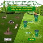 Mole Repellent Solar Powered Ultrasonic,Deer Repellent Devices,Gopher Trap Groundhog Repeller,Sonic Spikes Get Rid of All Pests Vole, Chipmunk,Cat,Skunk,Snake,Mole Trap for Lawn, Garden Yard (2P)