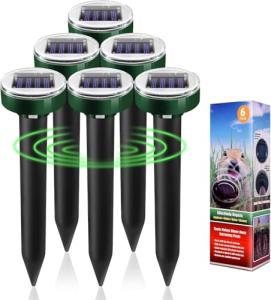 6pk Mole Repellent Ultrasonic Solar Powered Outdoor Pests Sonic Spikes Stakes Chaser for Lawns Gardens and Yards Waterproof Gopher Vole Snake Repeller