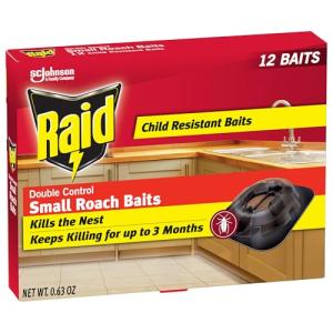 Raid Double Control Small Roach Baits, Child Resistant, For Indoor Use, Kills Roaches for 3 Months, 12 Count