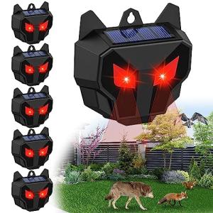 6 Pack Solar Deer Repellent Outdoor, Waterproof Wild Nocturnal Animals, Squirrel Repeller with Red Lights, Dog, Skunk Repellent for Yard, Predator, Cat, Wolf, Hawk, Coyote, Fox, Raccoon, Snake, Rabbit