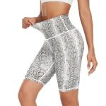 Cerburny Workout Shorts Women Snakeskin High Waist Tummy Control Spandex Shorts Leggings with Pockets for Gym