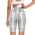 Cerburny Workout Shorts Women Snakeskin High Waist Tummy Control Spandex Shorts Leggings with Pockets for Gym