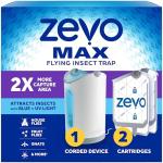 Zevo MAX Bug Catcher & Fly Trap for Indoors - Flying Insect Trap for Gnats, House & Fruit Flies - Use in Any Room - No-Mess Disposal (1 Plug in Base & 2 Cartridges)