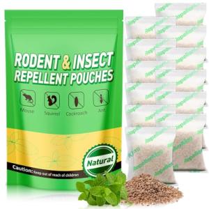 Mouse and Insect Repellent Pouches, Rodent Repellent 12 Pouches, Peppermint Oil Rat Repellent for Mice Rats Squirrels Ants, Natural Mouse Deterrent for House, Garden, Car, RV, Garage, Basement