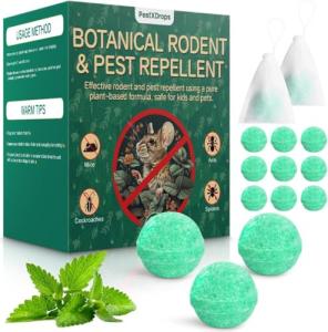 Rodent Mouse Repellent 14 Pack, Peppermint Oil Moth Balls for Mice Rats Deterrent, Natural Pest Control Mothballs for Rodents, Squirrels, Skunk, Mole, Gopher, Pets Safe, Indoor and Outdoor Use