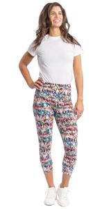 INTRO. Printed Tummy Control High Waist Pull-On Capri Length CottonSpandex Legging Multi Snake - Medium