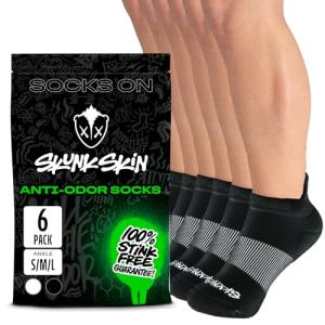 SKUNK SKIN Anti-Odor Ankle Tab Socks - Pack of 6 - Cool, Fresh, and Moisture-Absorbent Breathable Cotton Fabric, Ankle-Cut Length - Unisex - Everyday Wear, Travel and Active Lifestyle - Black, Medium