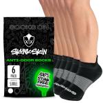SKUNK SKIN Anti-Odor Ankle Tab Socks - Pack of 6 - Cool, Fresh, and Moisture-Absorbent Breathable Cotton Fabric, Ankle-Cut Length - Unisex - Everyday Wear, Travel and Active Lifestyle - Black, Medium